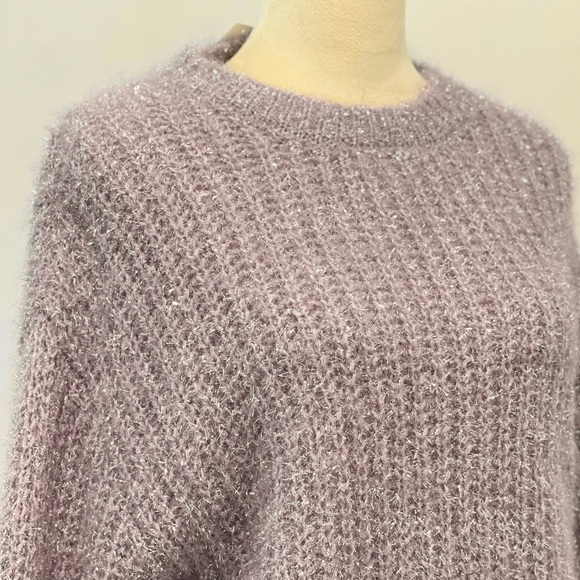 Divided Pastel Lilac Lavender Silver Tinsel Fuzzy Long sleeve Sweater Small - Picture 3 of 4